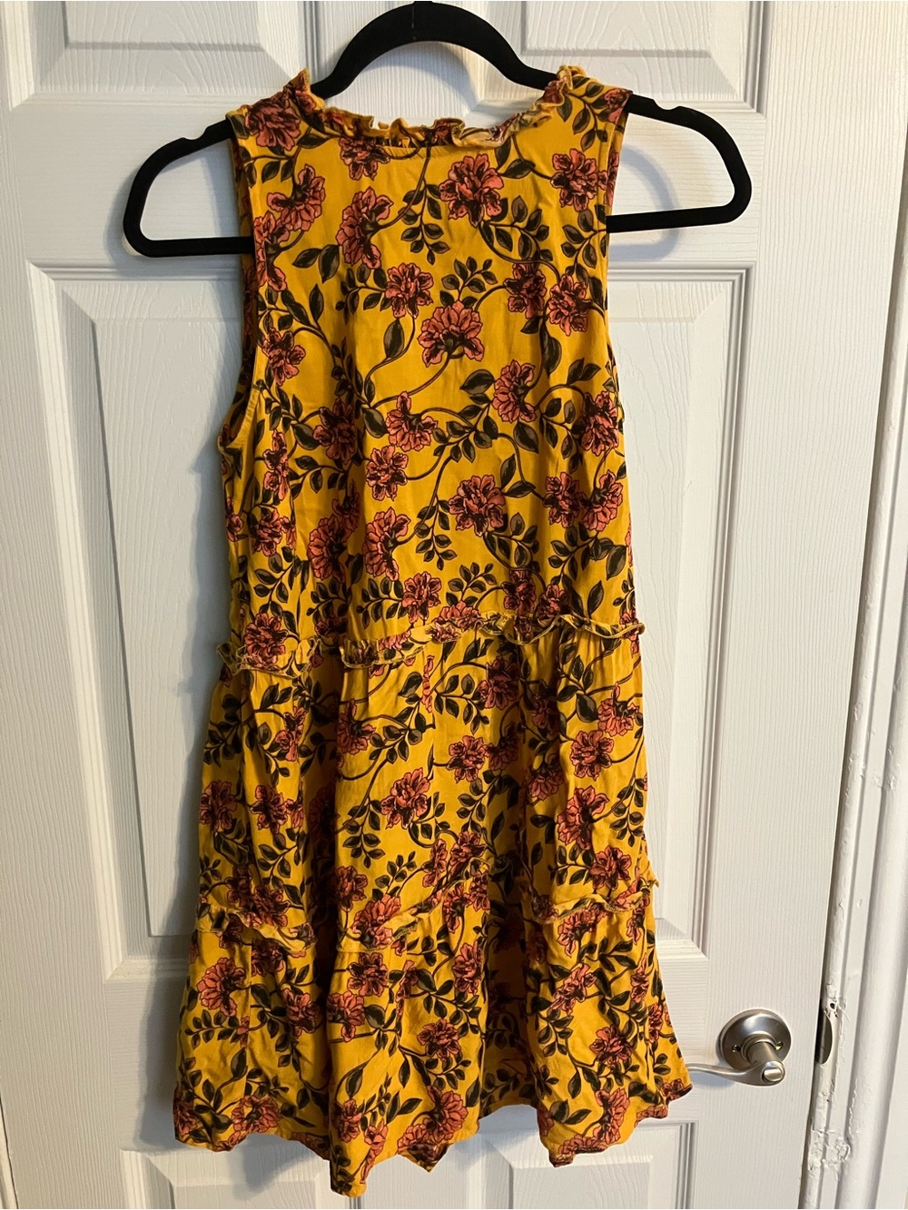 Yellow Floral Sleeveless Ruffle Tiered Dress